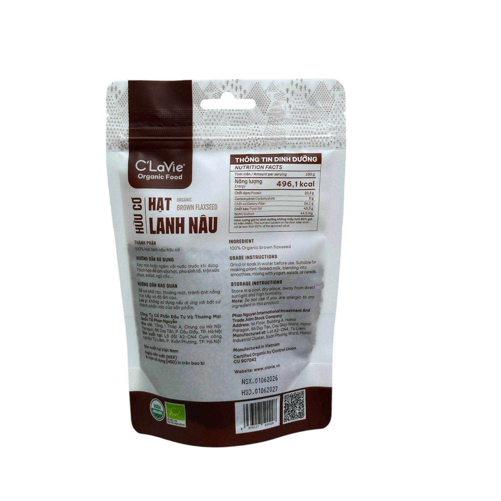  Hạt lanh nâu hữu cơ C'LaVie 200g 