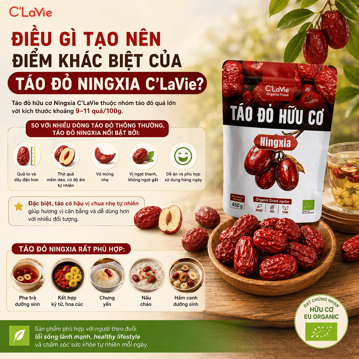  Táo đỏ hữu cơ Ningxia C'LaVie 450g 