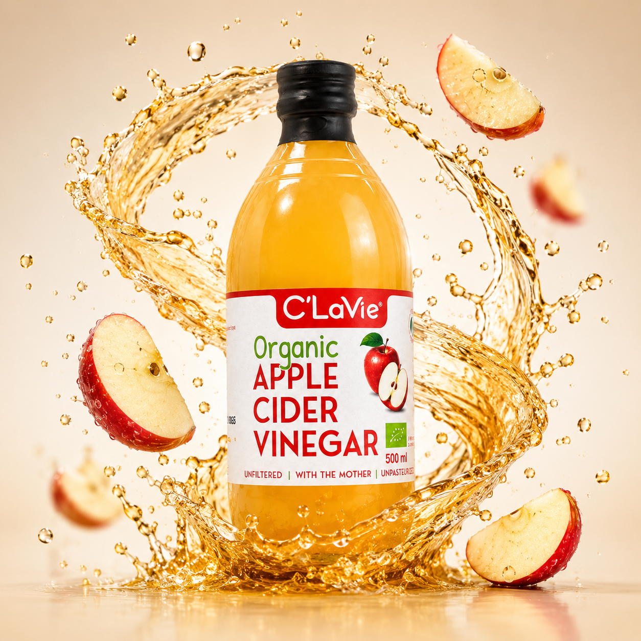  Giấm Táo Hữu Cơ Có Giấm Mẹ C’LaVie 500ml 
