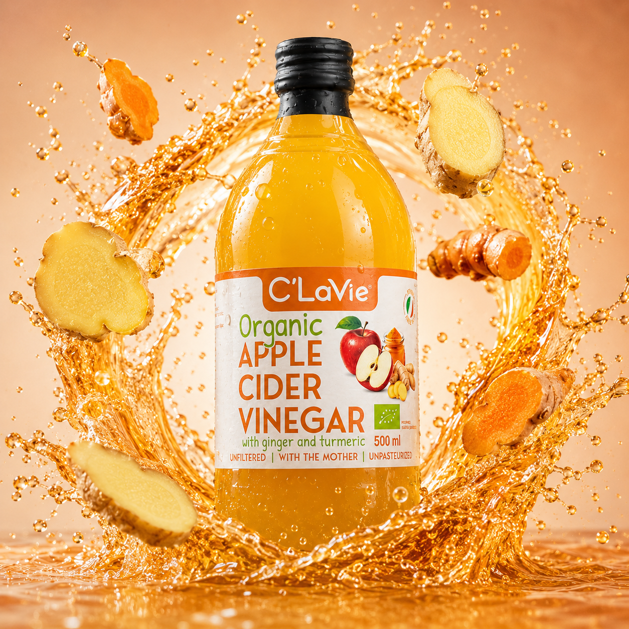  Giấm Táo Hữu Cơ Gừng Nghệ C’LaVie 500ml 