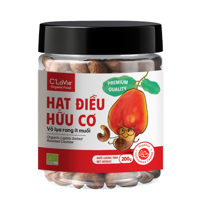  Hạt Điều Hữu Cơ Vỏ Lụa Rang Ít Muối C'LaVie 200g 