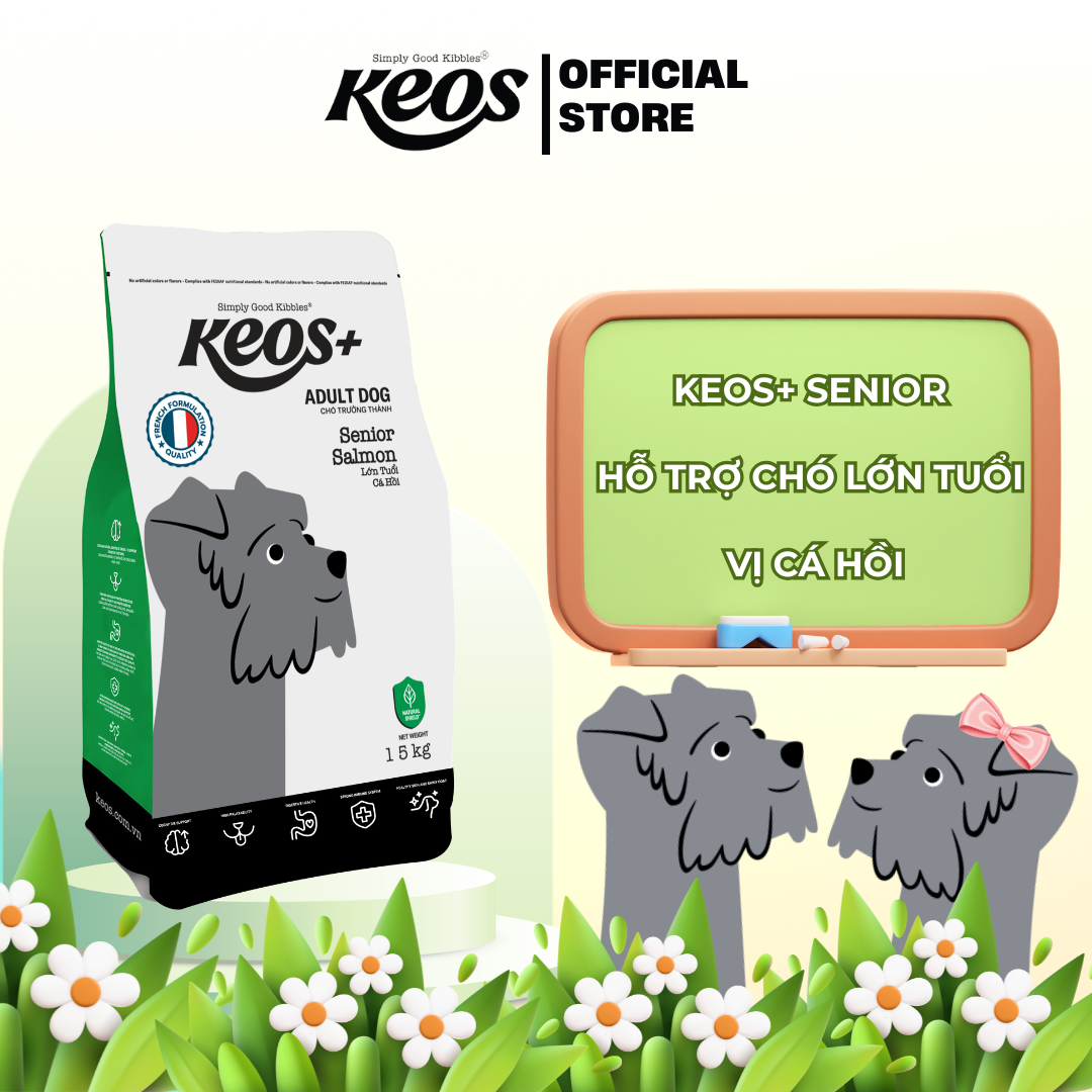  Thức ăn hạt cho chó lớn tuổi Keos+ Adult Dog Senior vị Cá Hồi, hỗ trợ nhận thức, tiêu hóa và miễn dịch 