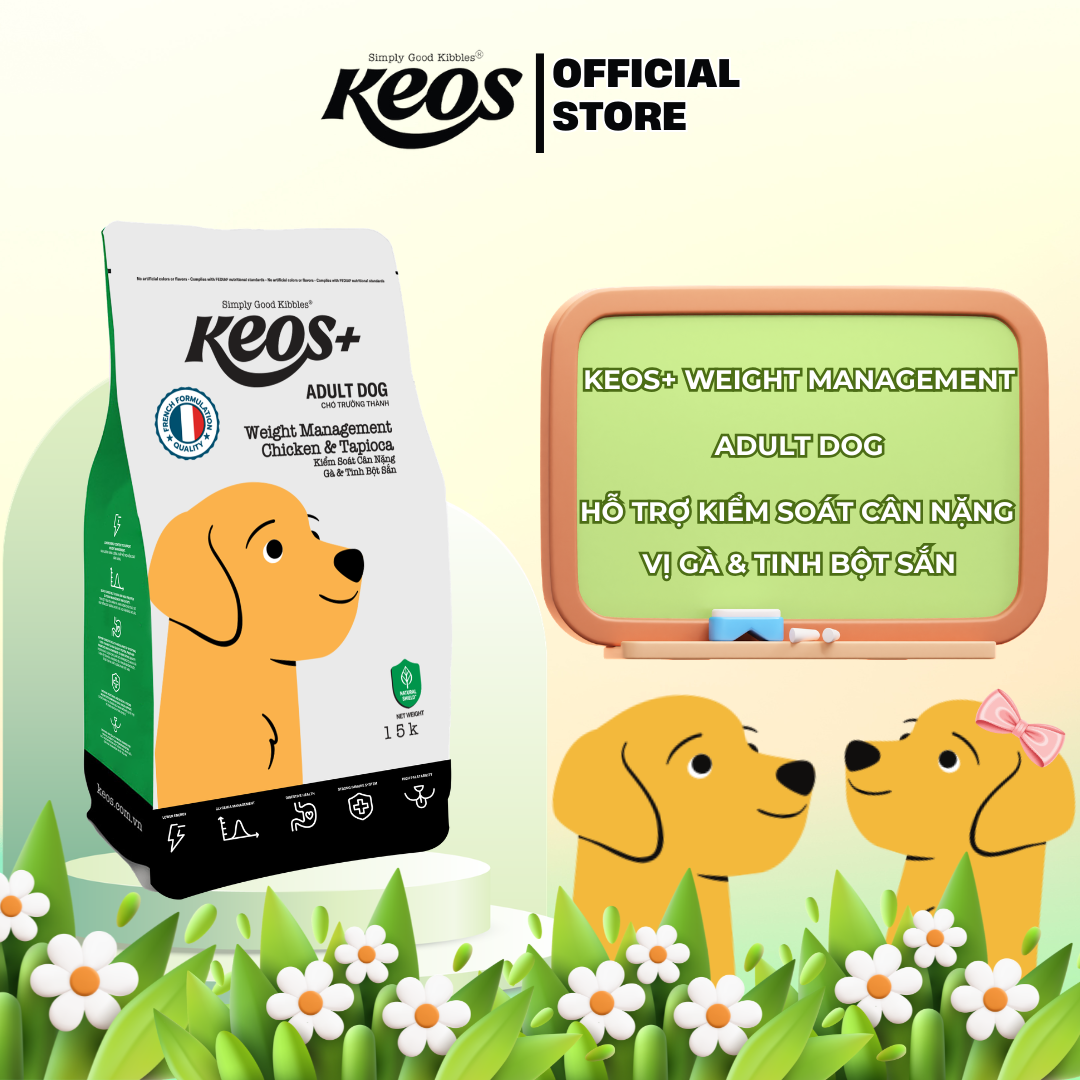  Thức ăn hạt cho chó trưởng thành Keos+ Adult Dog Weight Management vị Gà & Tapioca, hỗ trợ kiểm soát cân nặng 