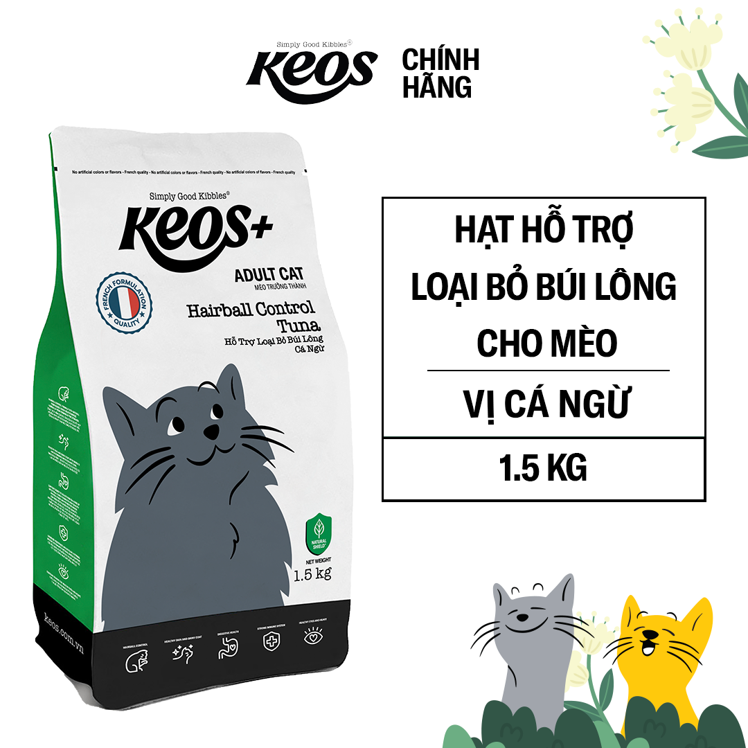  [Keos] Hạt cho mèo hỗ trợ loại bỏ búi lông, vị cá ngừ (350gr - 7kg) 