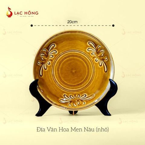 Đĩa Vân Hoa Men Nâu
