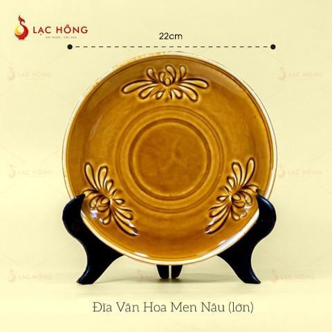 Đĩa Vân Hoa Men Nâu