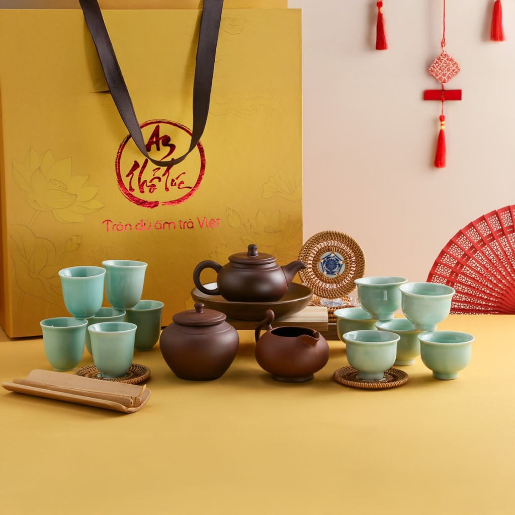 Bộ Trà An Thổ Túc Thổ Hoa Chén Men Ngọc 25 Món