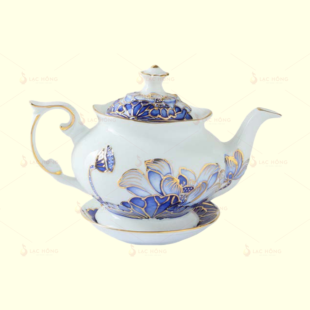 Set 2: Bộ Ấm Trà Đầy Đủ Liên Hoa Lam Ngọc