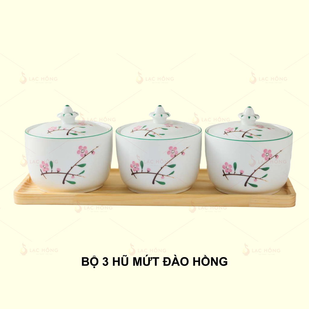Bộ 3 Hũ Mứt Hoa Đào Hồng