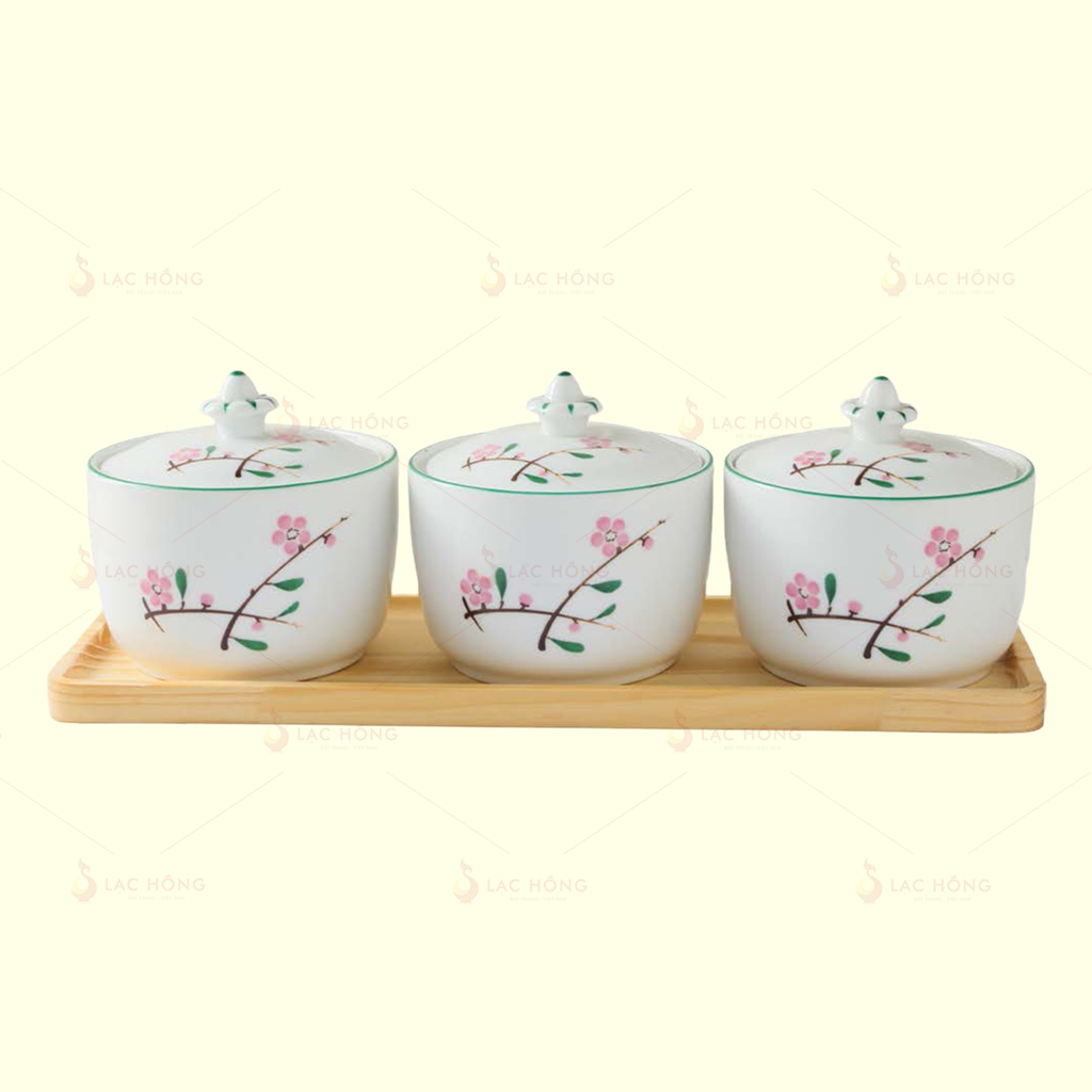 Bộ 3 Hũ Mứt Hoa Đào Hồng