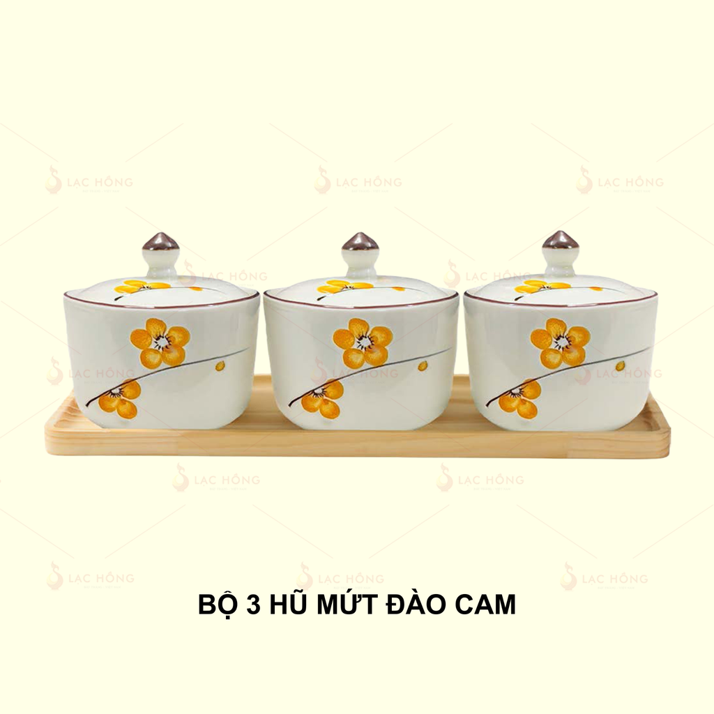 Bộ 3 Hũ Mứt Hoa Đào Cam