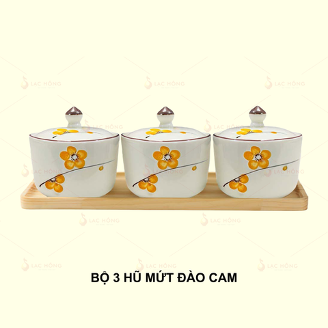  Bộ 3 Hũ Mứt Hoa Đào Cam 
