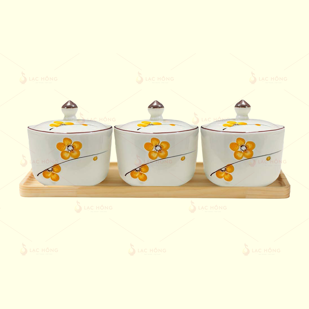 Bộ 3 Hũ Mứt Hoa Đào Cam