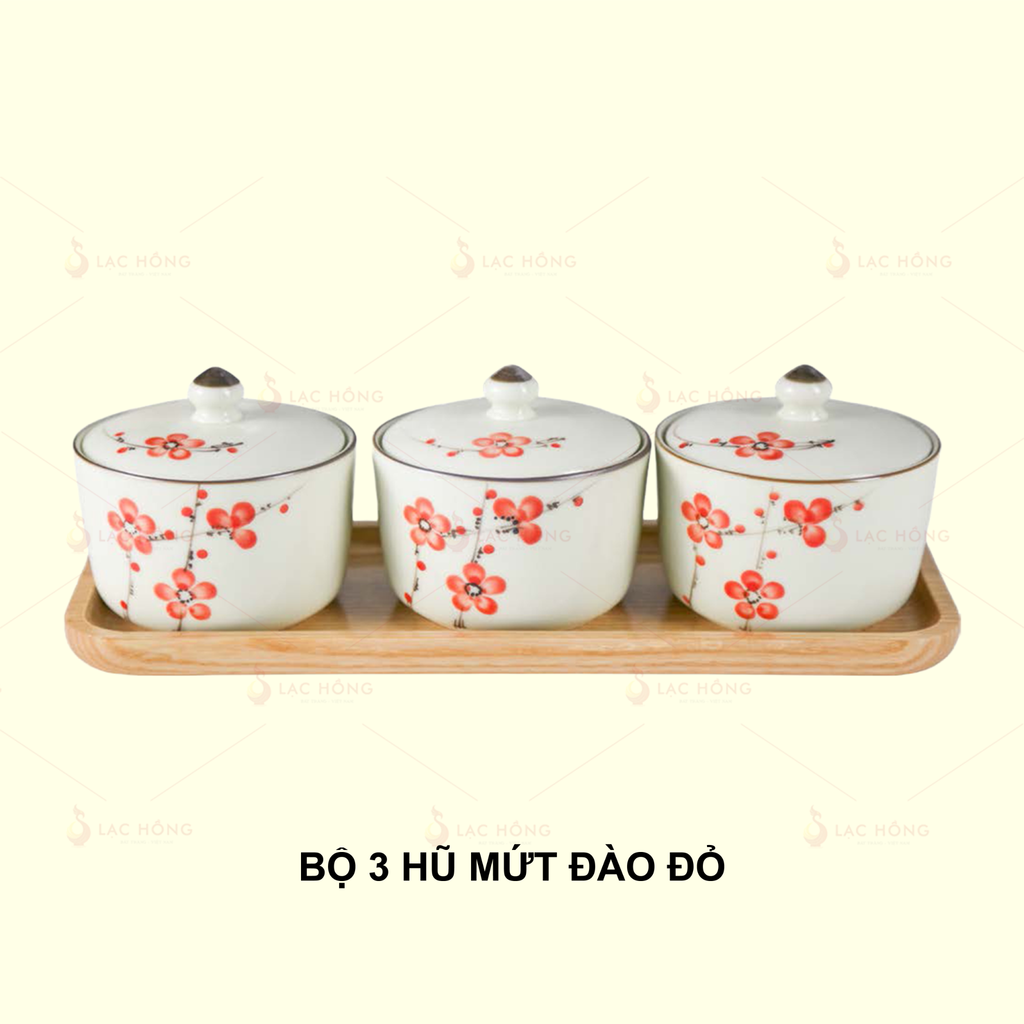 Bộ 3 Hũ Mứt Hoa Đào Đỏ