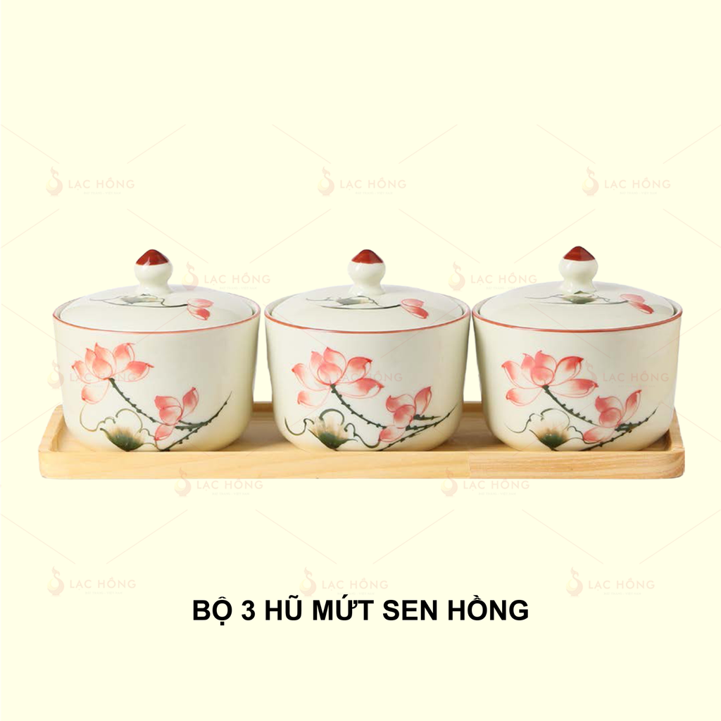 Bộ 3 Hũ Mứt Hoa Sen Hồng