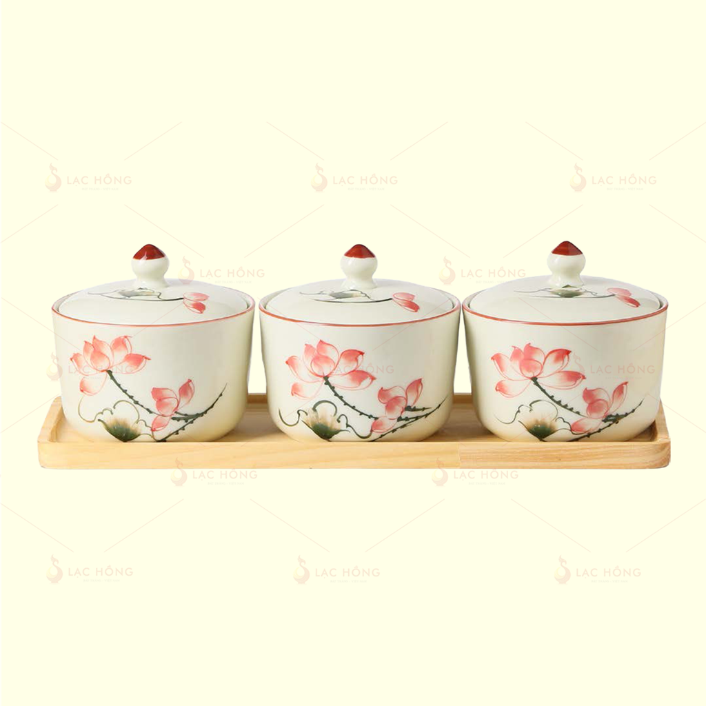 Bộ 3 Hũ Mứt Hoa Sen Hồng