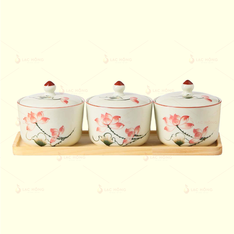  Bộ 3 Hũ Mứt Hoa Sen Hồng 
