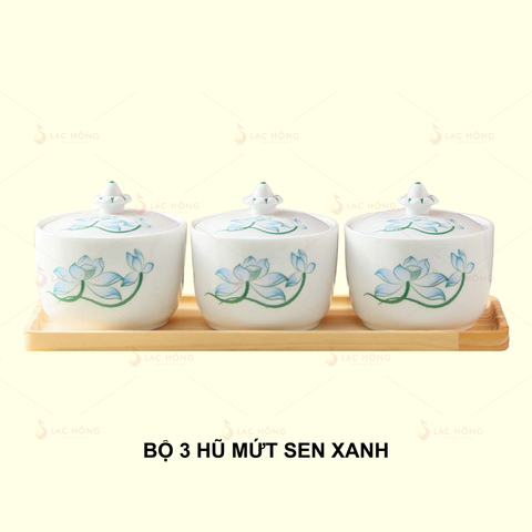  Bộ 3 Hũ Mứt Hoa Sen Xanh 