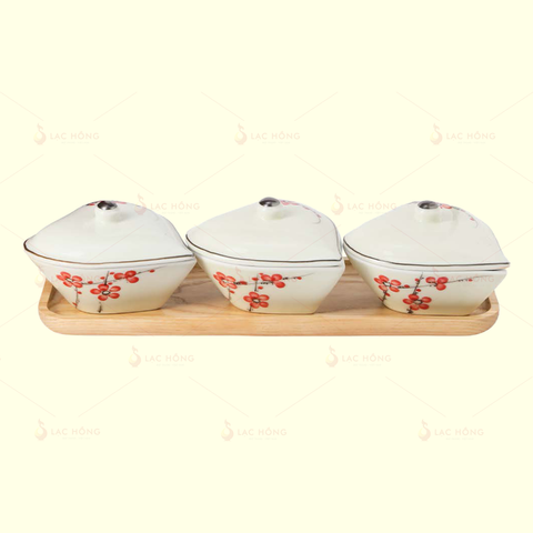  Bộ 3 Hũ Mứt Tim Hoa Đào Đỏ 