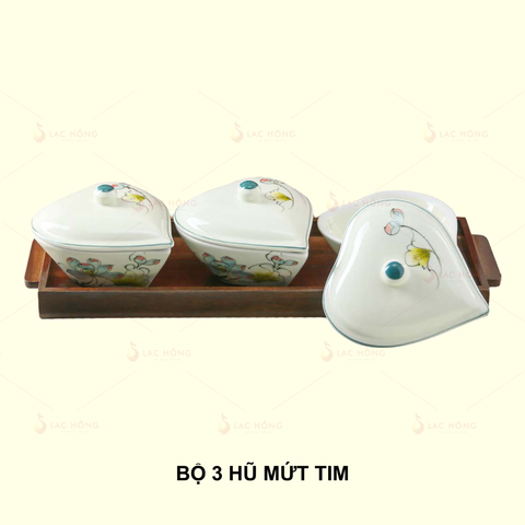  Bộ 3 Hũ Mứt Tim Hoa Sen Bóng 