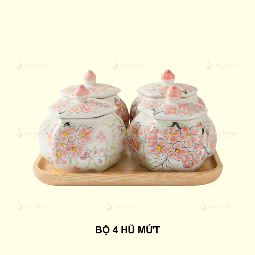 Bộ 4 Hũ Mứt Đào Hồng