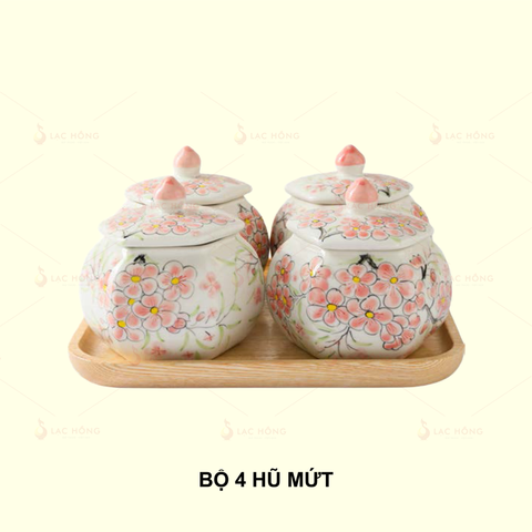  Bộ 4 Hũ Mứt Đào Hồng 
