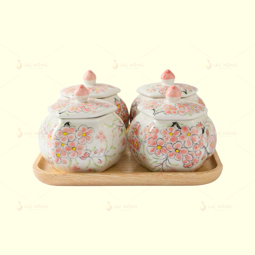 Bộ 4 Hũ Mứt Đào Hồng
