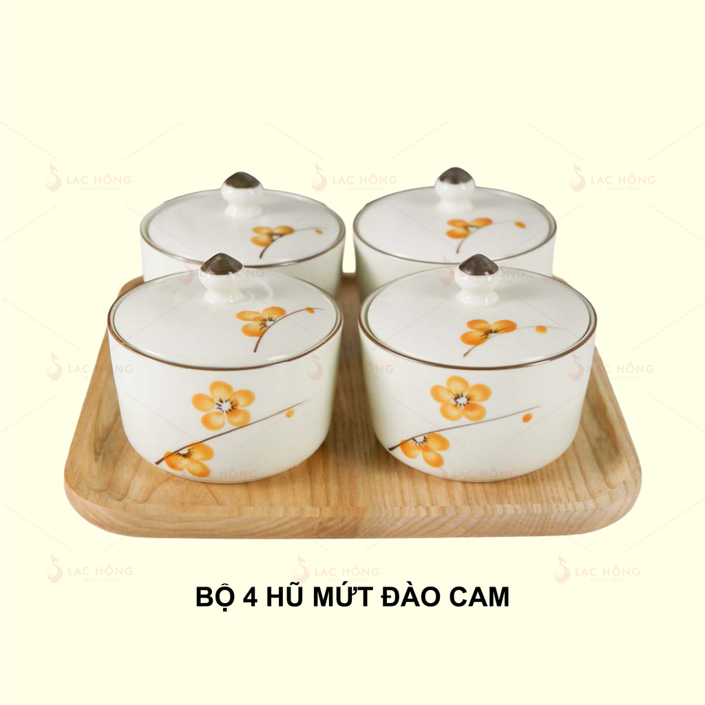 Bộ 4 Hũ Mứt Hoa Đào Cam