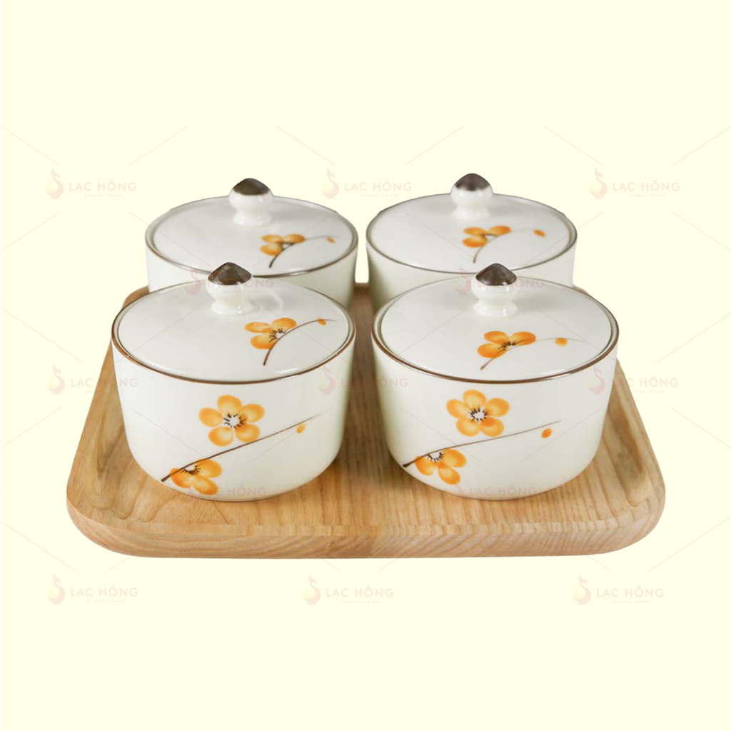 Bộ 4 Hũ Mứt Hoa Đào Cam