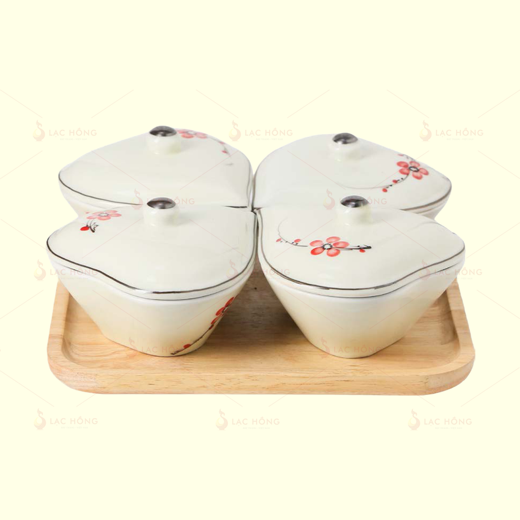 Bộ 4 Hũ Mứt Tim Hoa Đào Đỏ