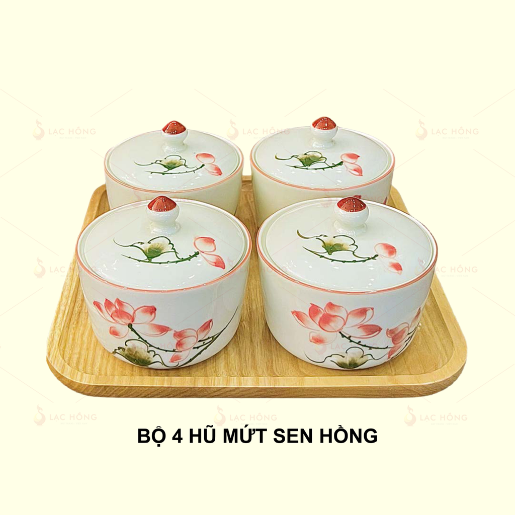 Bộ 4 Hũ Mứt Hoa Sen Hồng