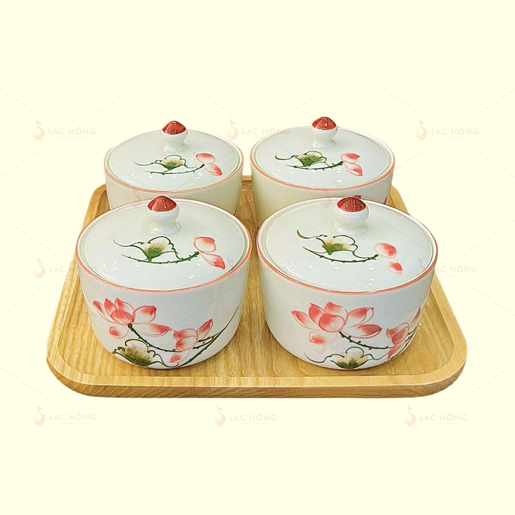 Bộ 4 Hũ Mứt Hoa Sen Hồng