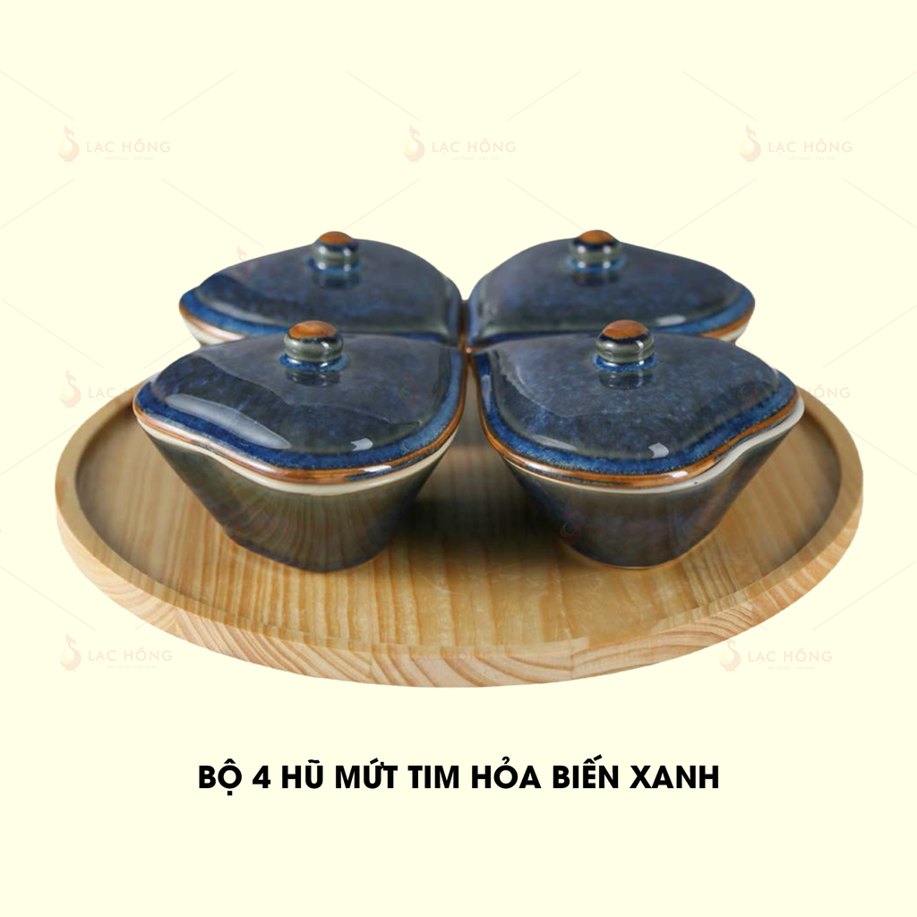Bộ 4 Hũ Mứt Tim Hỏa Biến Xanh