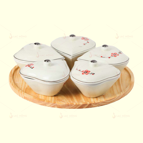  Bộ 5 Hũ Mứt Tim Hoa Đào Đỏ 