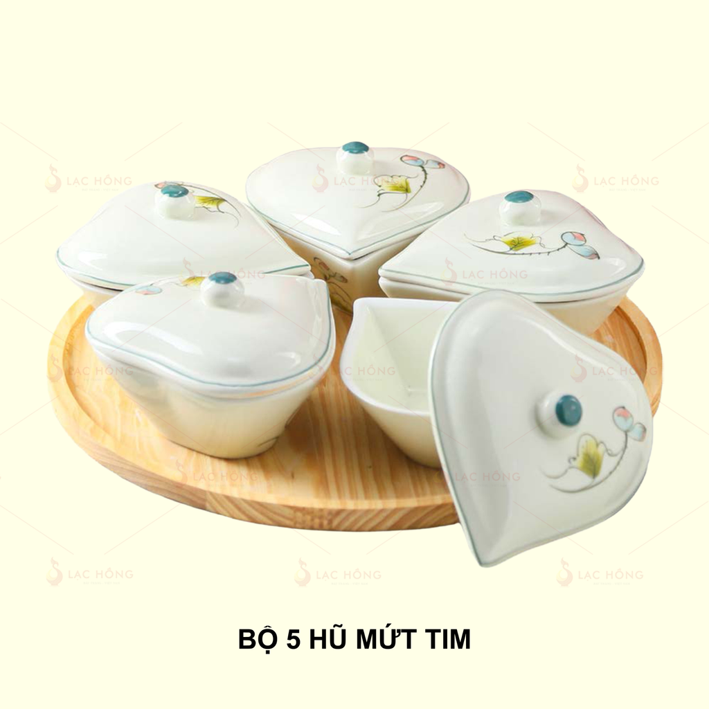 Bộ 5 Hũ Mứt Tim Hoa Sen Bóng
