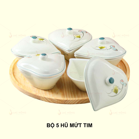  Bộ 5 Hũ Mứt Tim Hoa Sen Bóng 