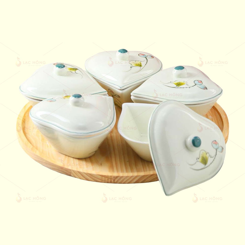 Bộ 5 Hũ Mứt Tim Hoa Sen Bóng
