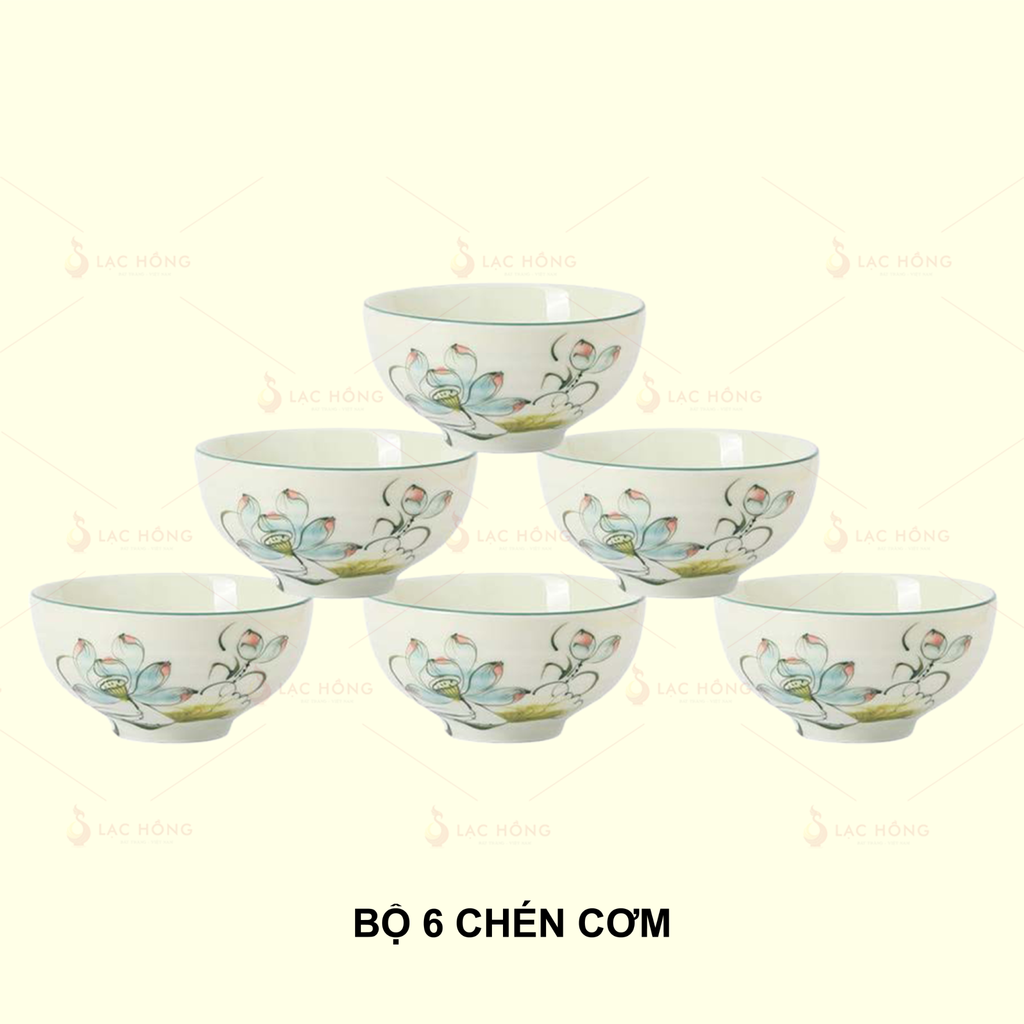 Bộ 6 Chén Cơm Hoa Sen Bóng