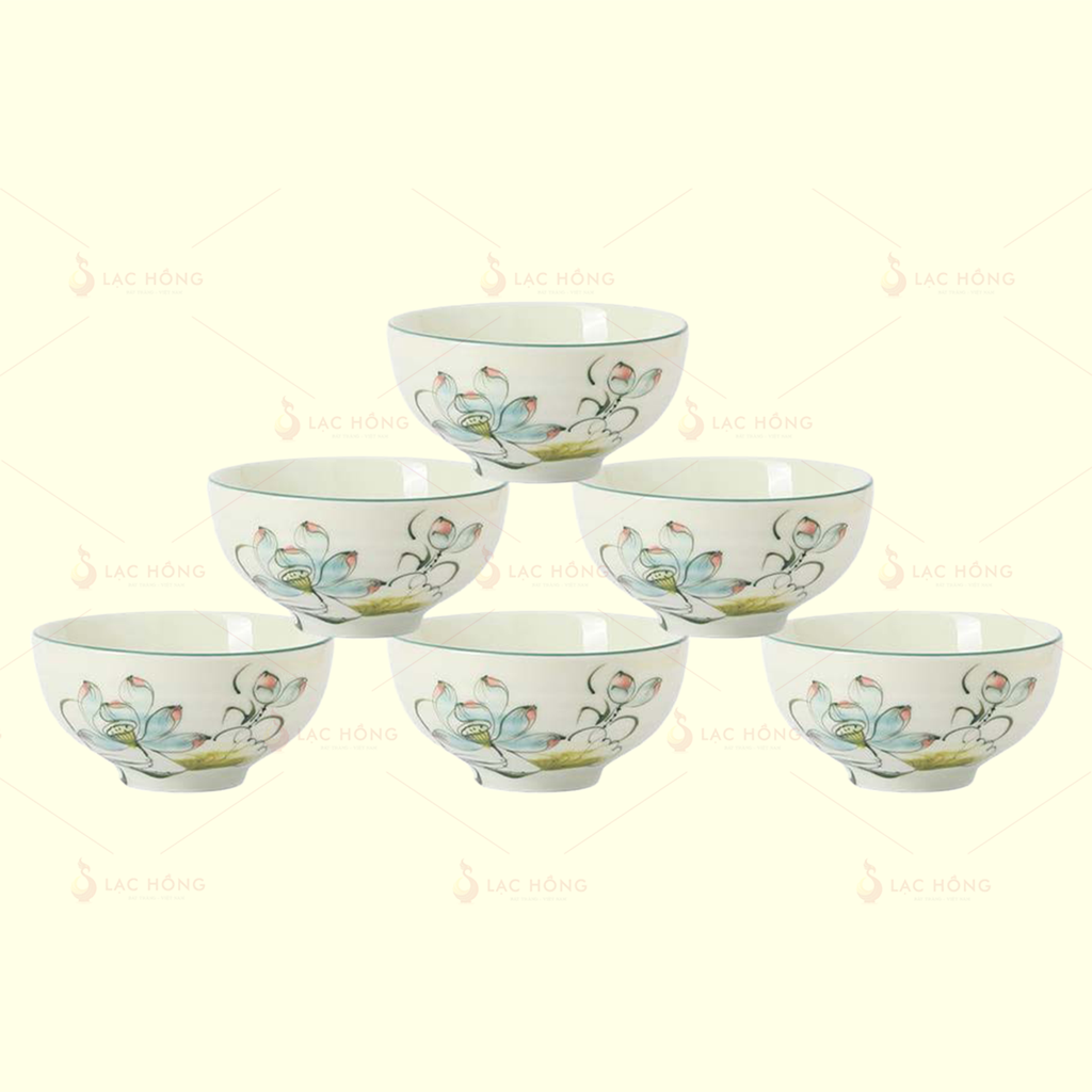 Bộ 6 Chén Cơm Hoa Sen Bóng