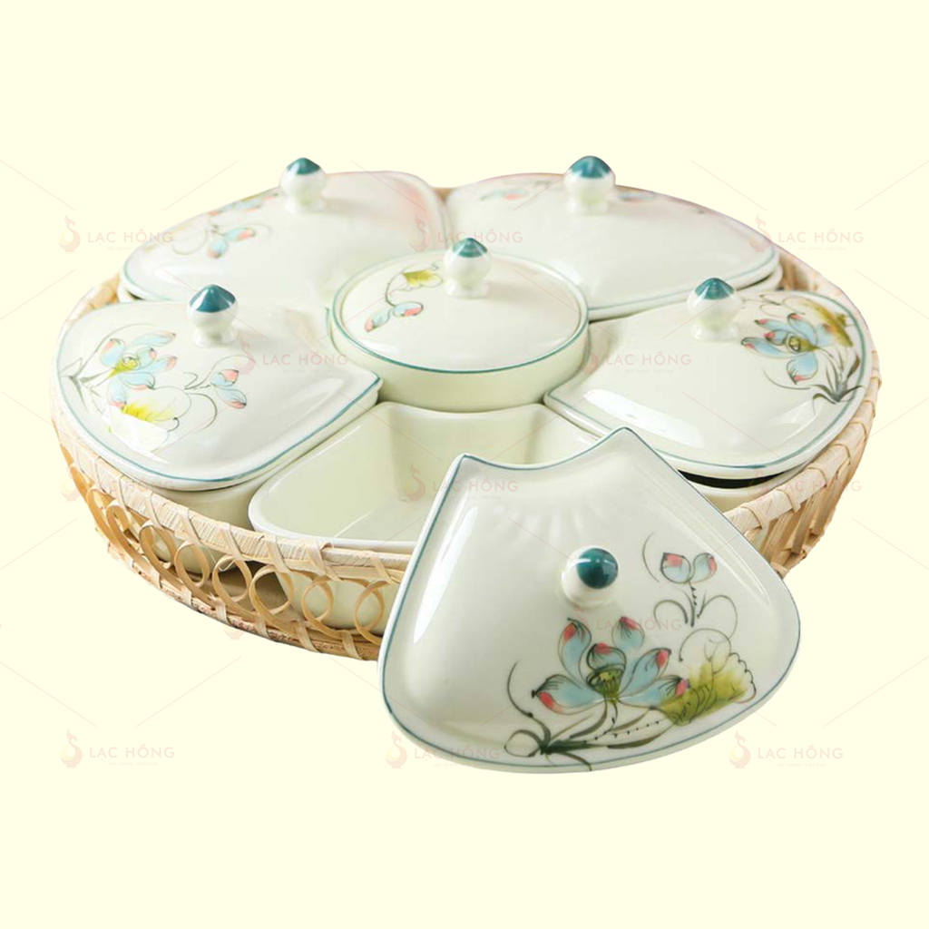 Bộ 6 Hũ Mứt Hoa Sen Bóng