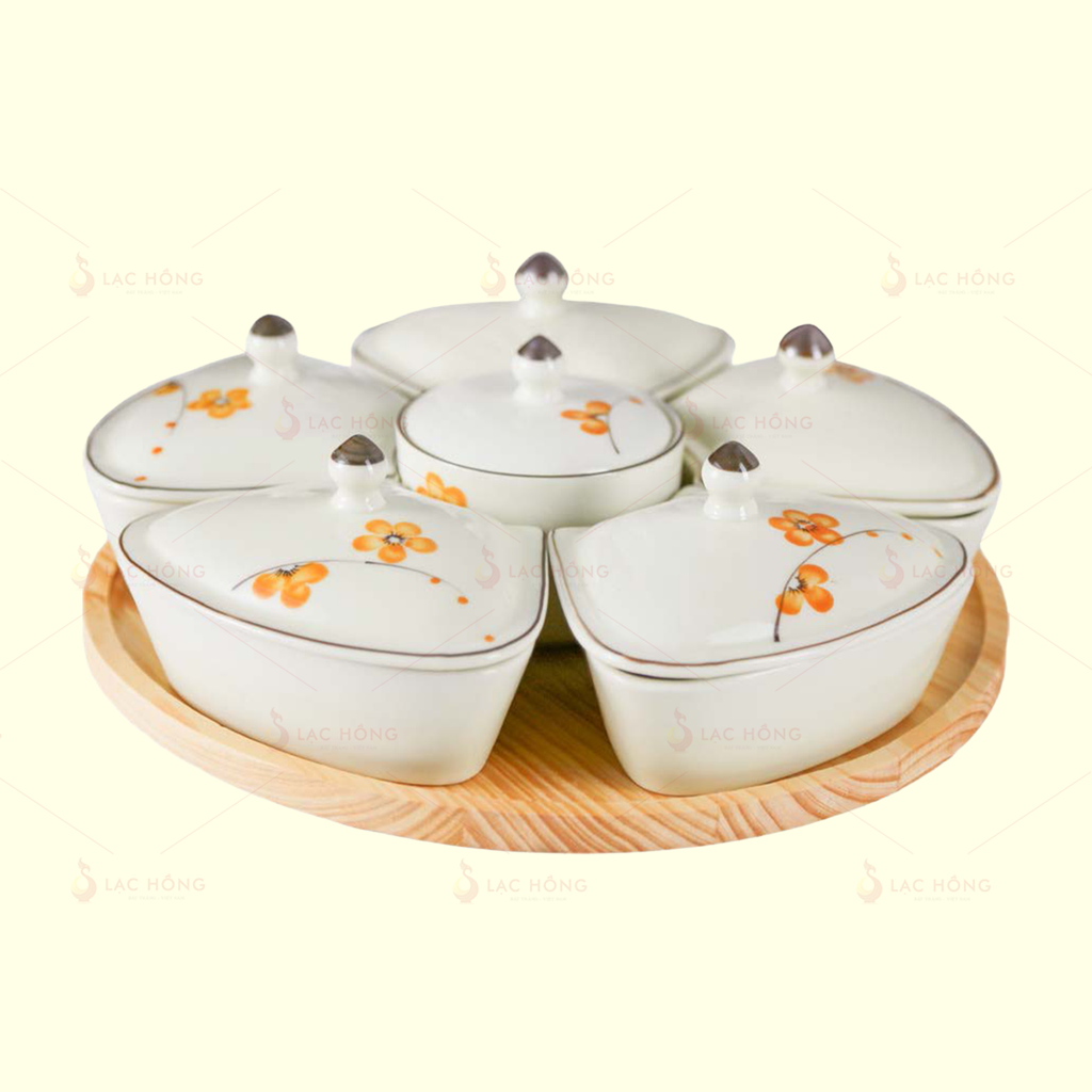 Bộ 6 Hũ Mứt Tim Hoa Đào Cam