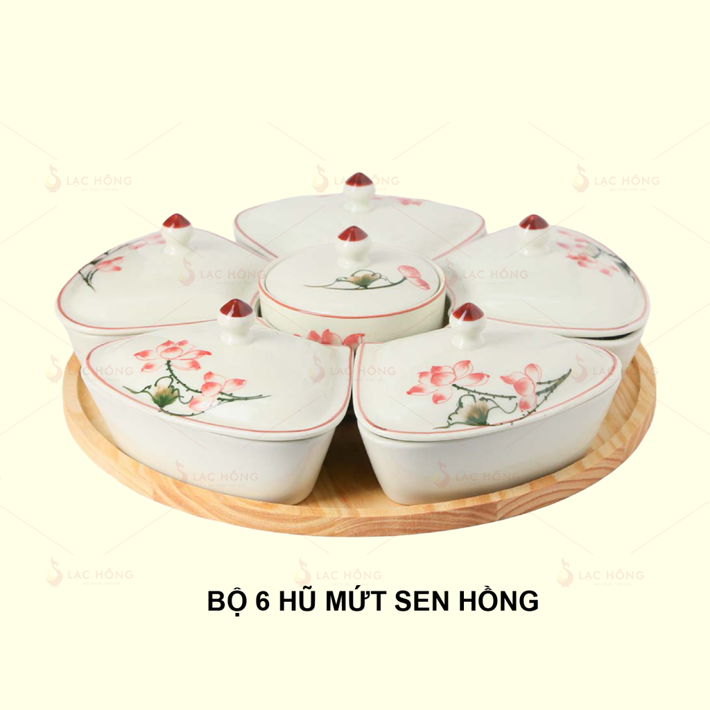 Bộ 6 Hũ Mứt Tim Hoa Sen Hồng