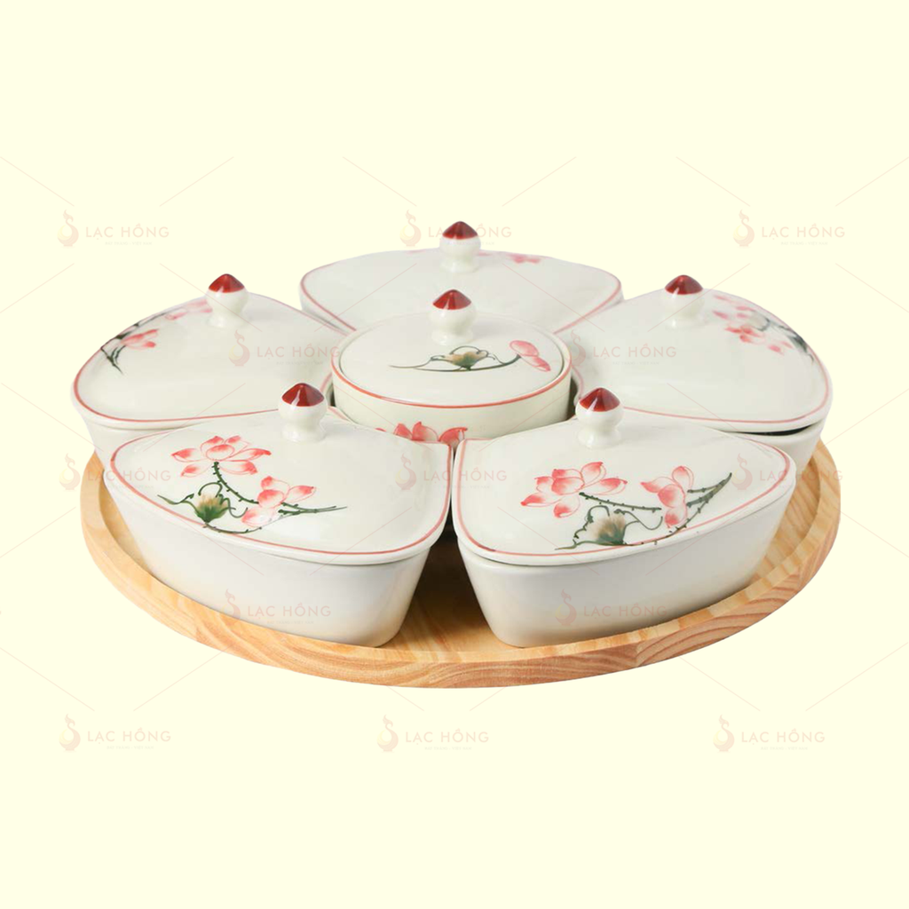 Bộ 6 Hũ Mứt Tim Hoa Sen Hồng