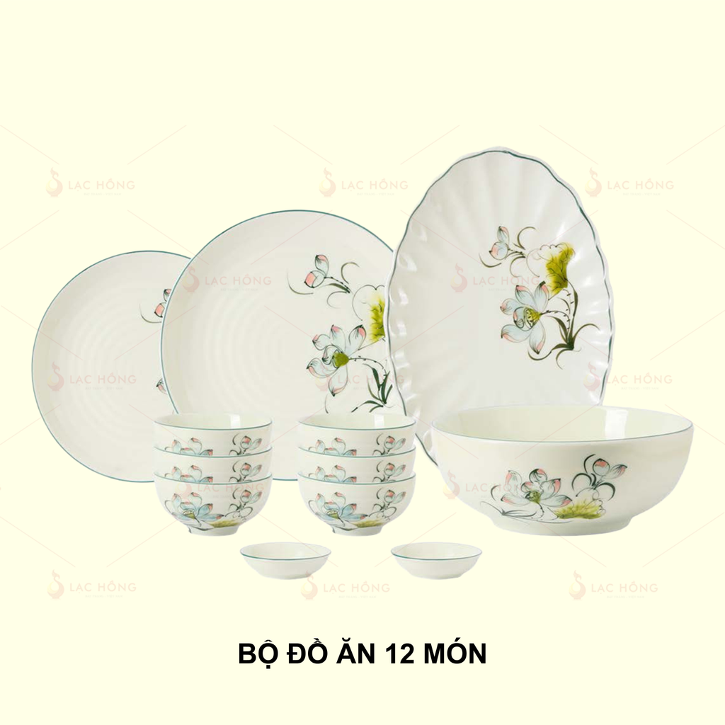 Bộ Đồ Ăn 12 Món Hoa Sen Bóng