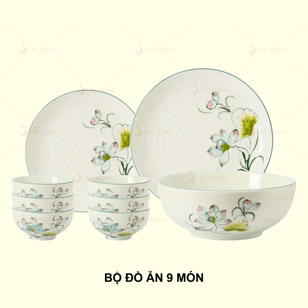 Bộ Đồ Ăn 9 Món Hoa Sen Bóng