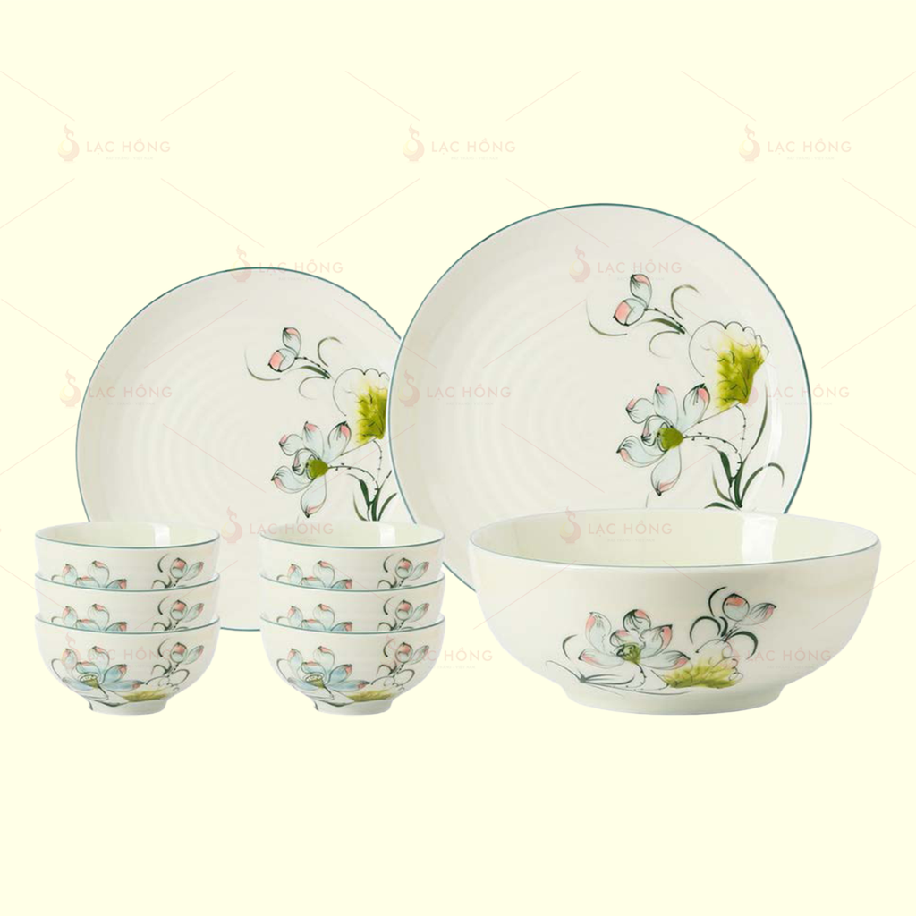 Bộ Đồ Ăn 9 Món Hoa Sen Bóng