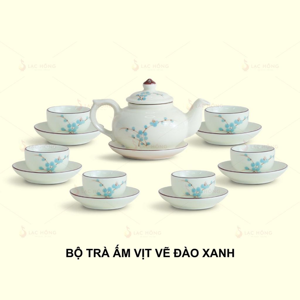 Bộ Trà Ấm Vịt Vẽ Đào Xanh