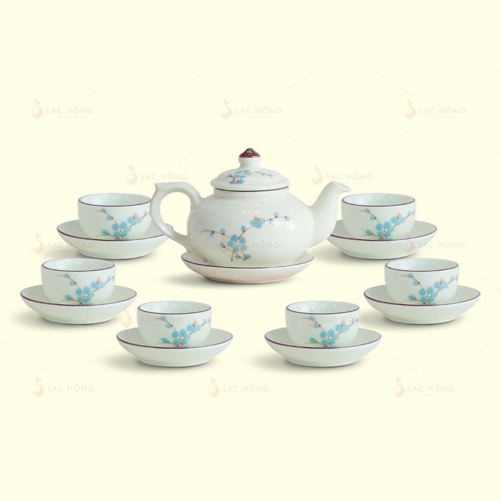 Bộ Trà Ấm Vịt Vẽ Đào Xanh