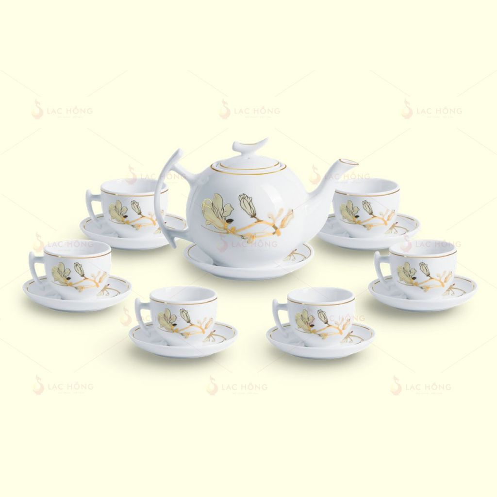 Bộ Trà Bưởi Cành Hoa Mộc Lan Kẻ Vàng