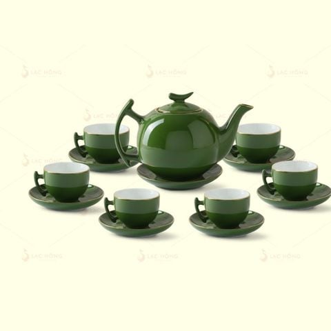  Bộ Trà Bưởi Cành Men Lục Kẻ Vàng 